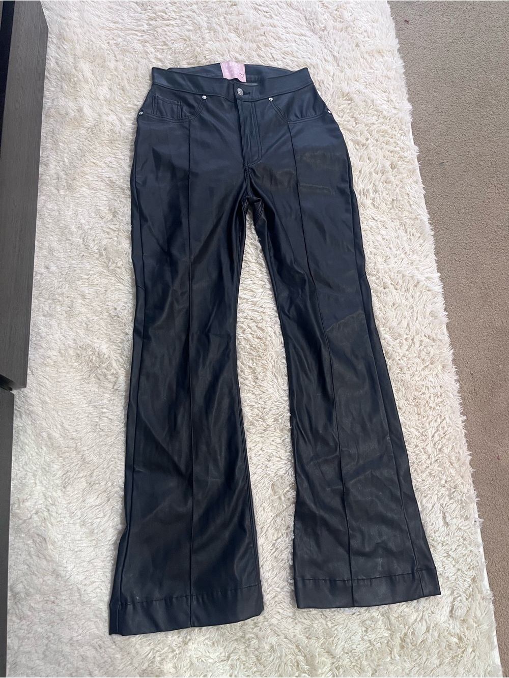 Revice High-Waist Black Faux Leather Flared Pants